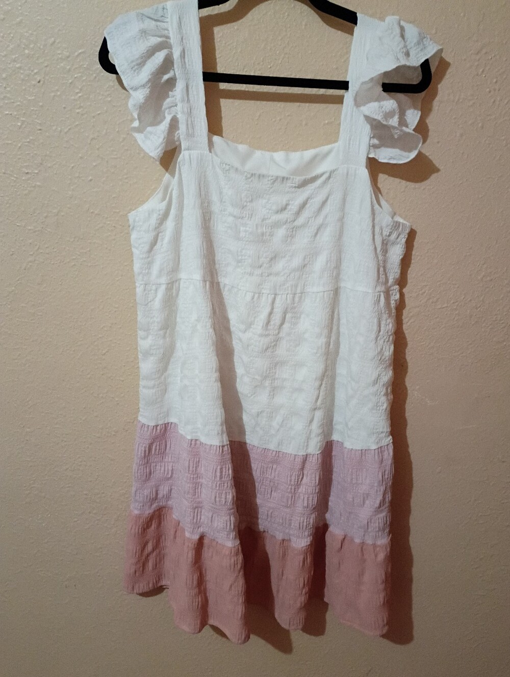 Shein Size Large White & Light Pink Ruffle Strap Tiered Dress - Picture 1 of 5